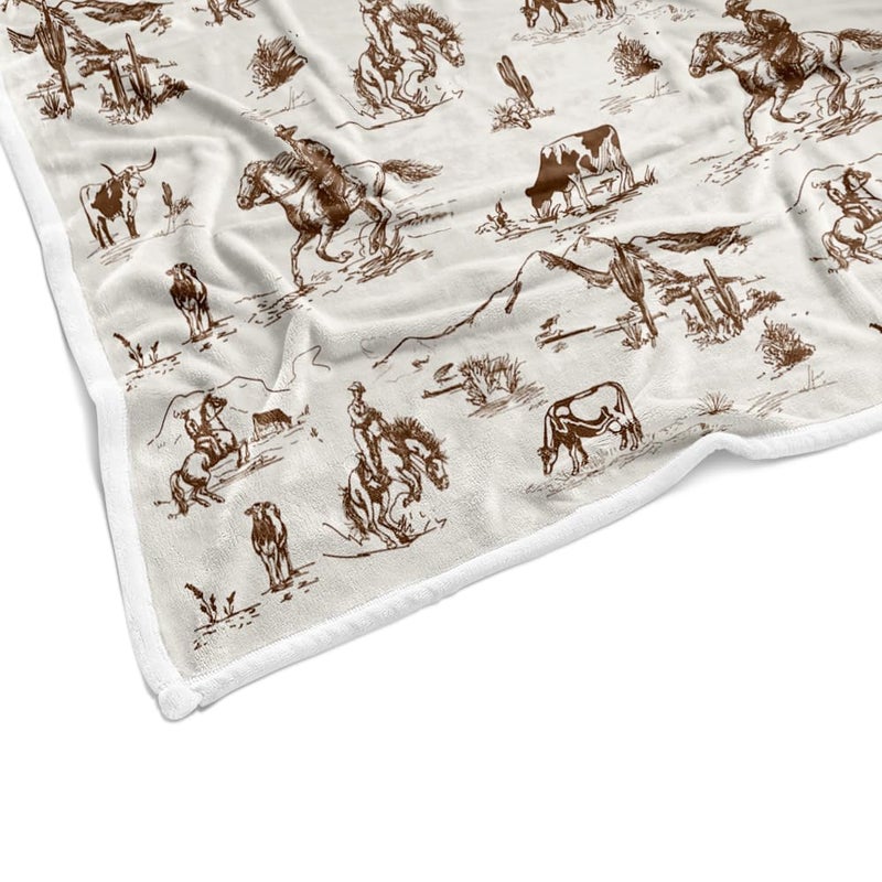 Bzhilja Western Cowboy Throw Blankets, Wild West Cowboy Ride Horse Desert Cactus Cozy Warm Bed Couch Blanket, Farmhouse Country American West Theme Fleece Flannel Throws to Decorate the Room and Bedroom - Image 5